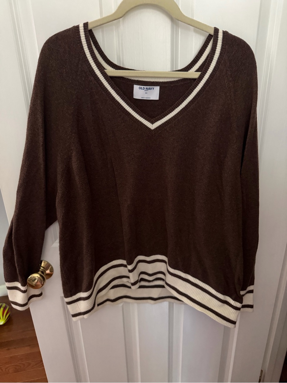 Chocolate brown v-neck striped sweater